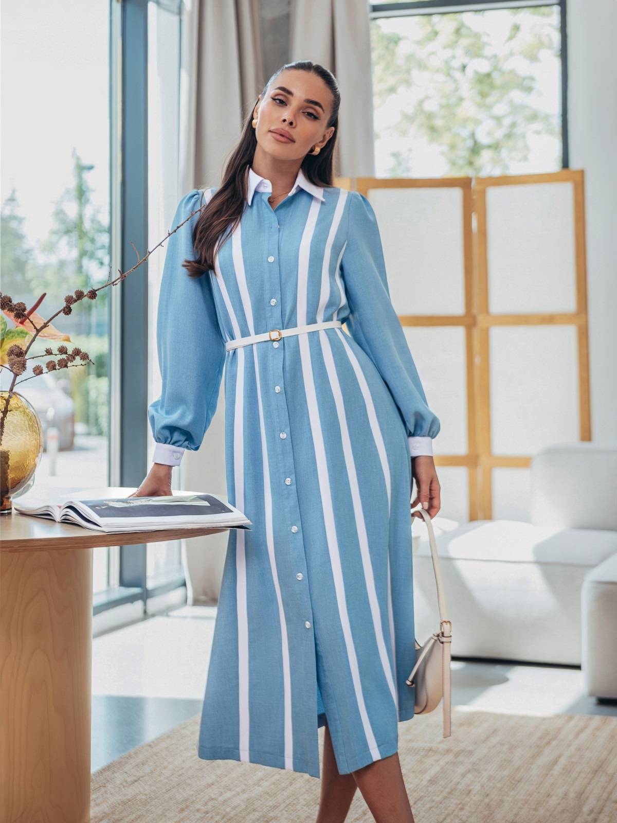 Сукня з вертикальними смужками блакитна | 90950
