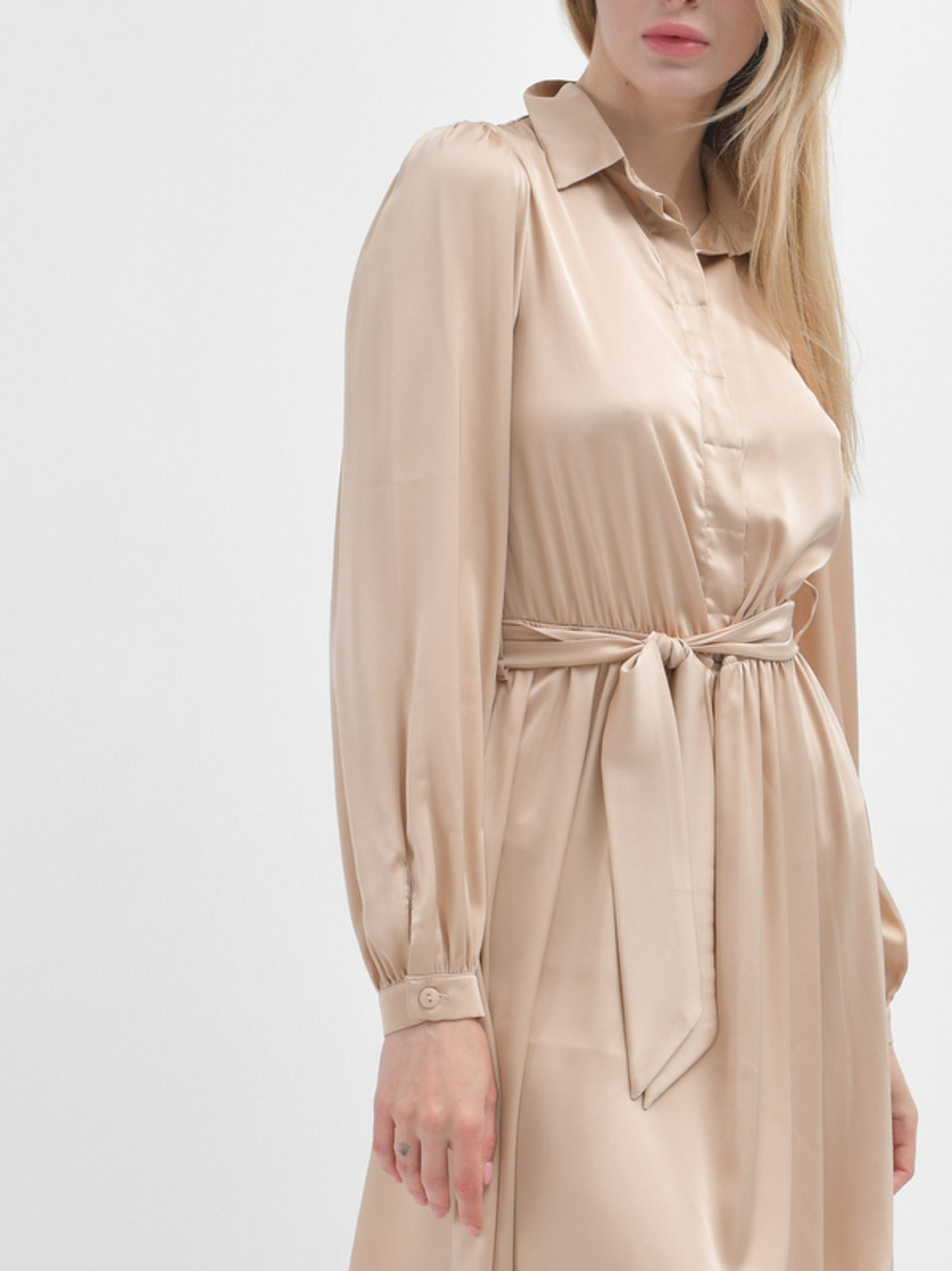 Шовкова розкльошена мінісукня бежева | 90932