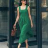 Літня сукня на широких бретелях зелена | 90808