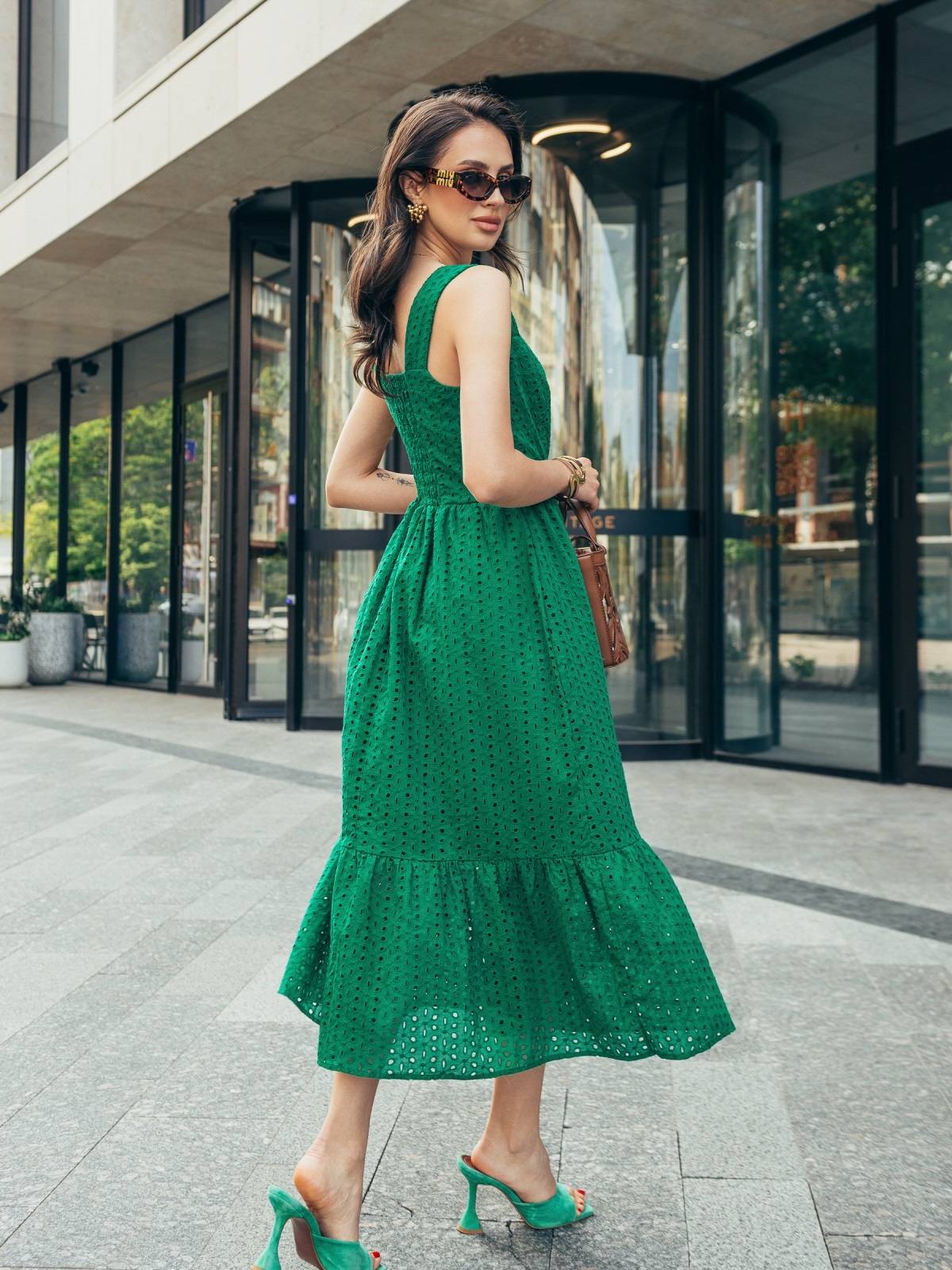 Літня сукня на широких бретелях зелена | 90808