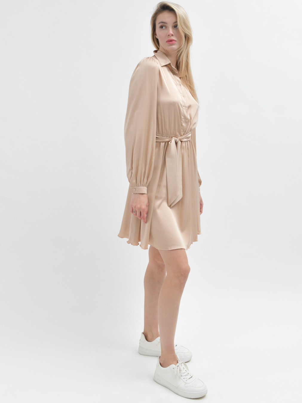 Шовкова розкльошена мінісукня бежева | 90932