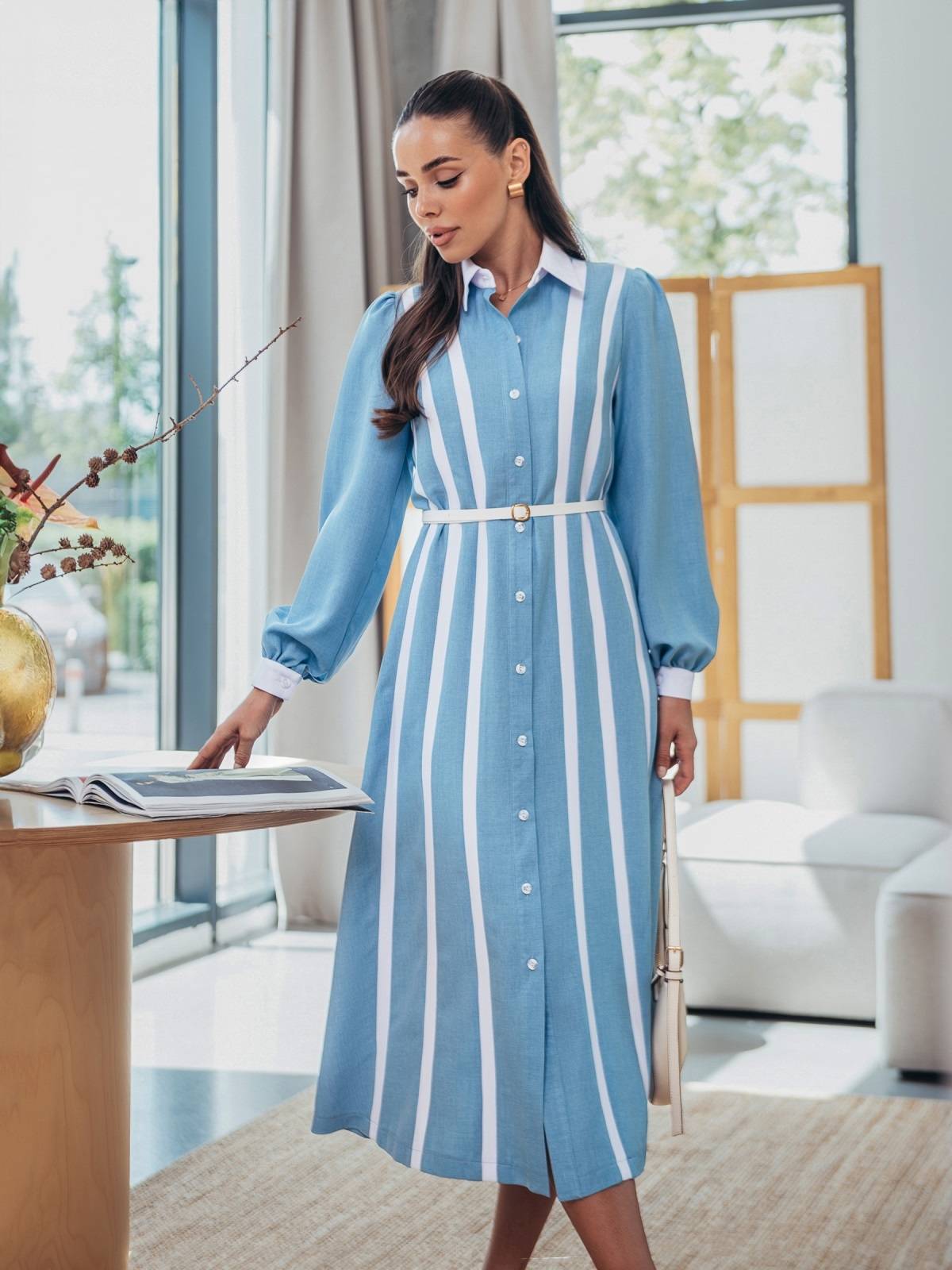 Сукня з вертикальними смужками блакитна | 90950