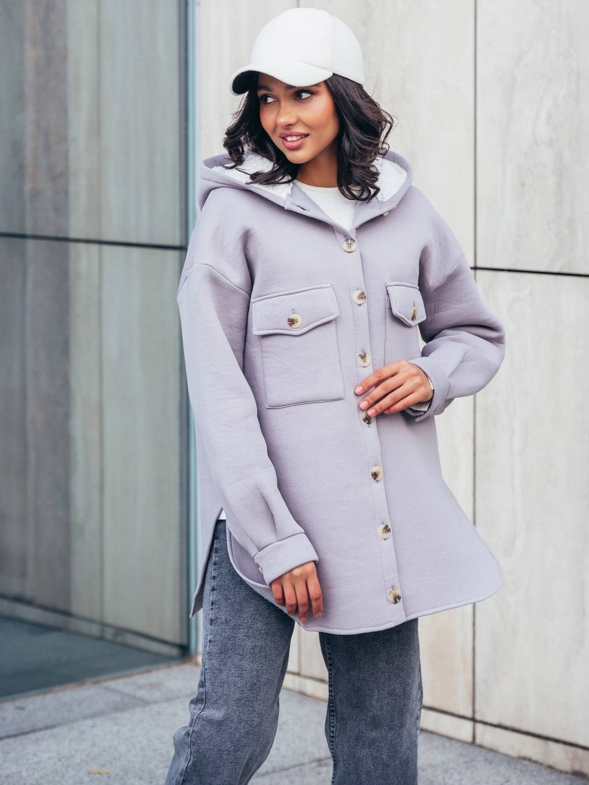 Тепла сорочка з футеру сіра | 90879