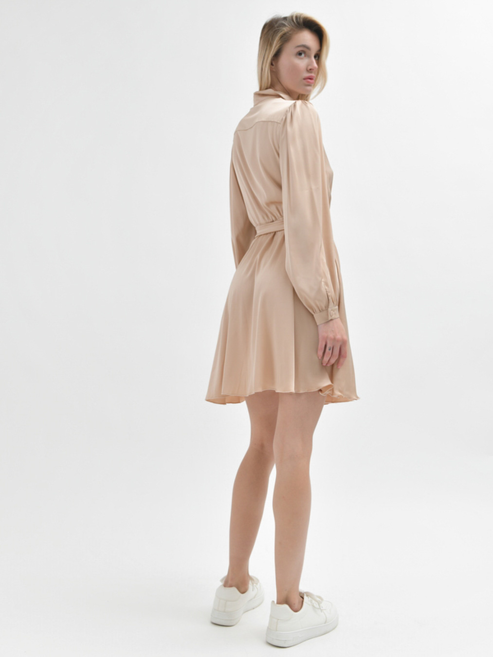 Шовкова розкльошена мінісукня бежева | 90932