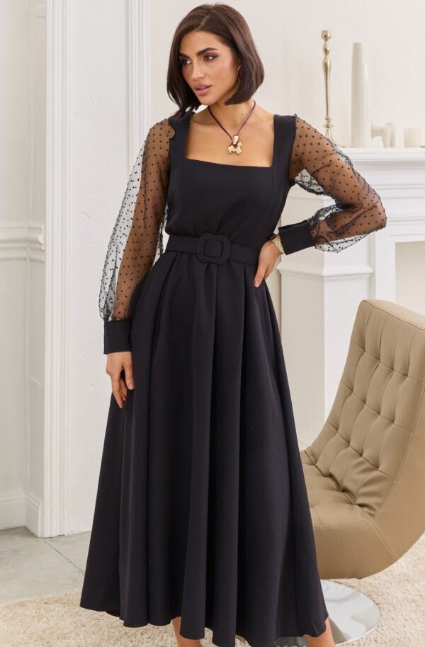 Святкова сукня з прозорими рукавами чорна | 91198