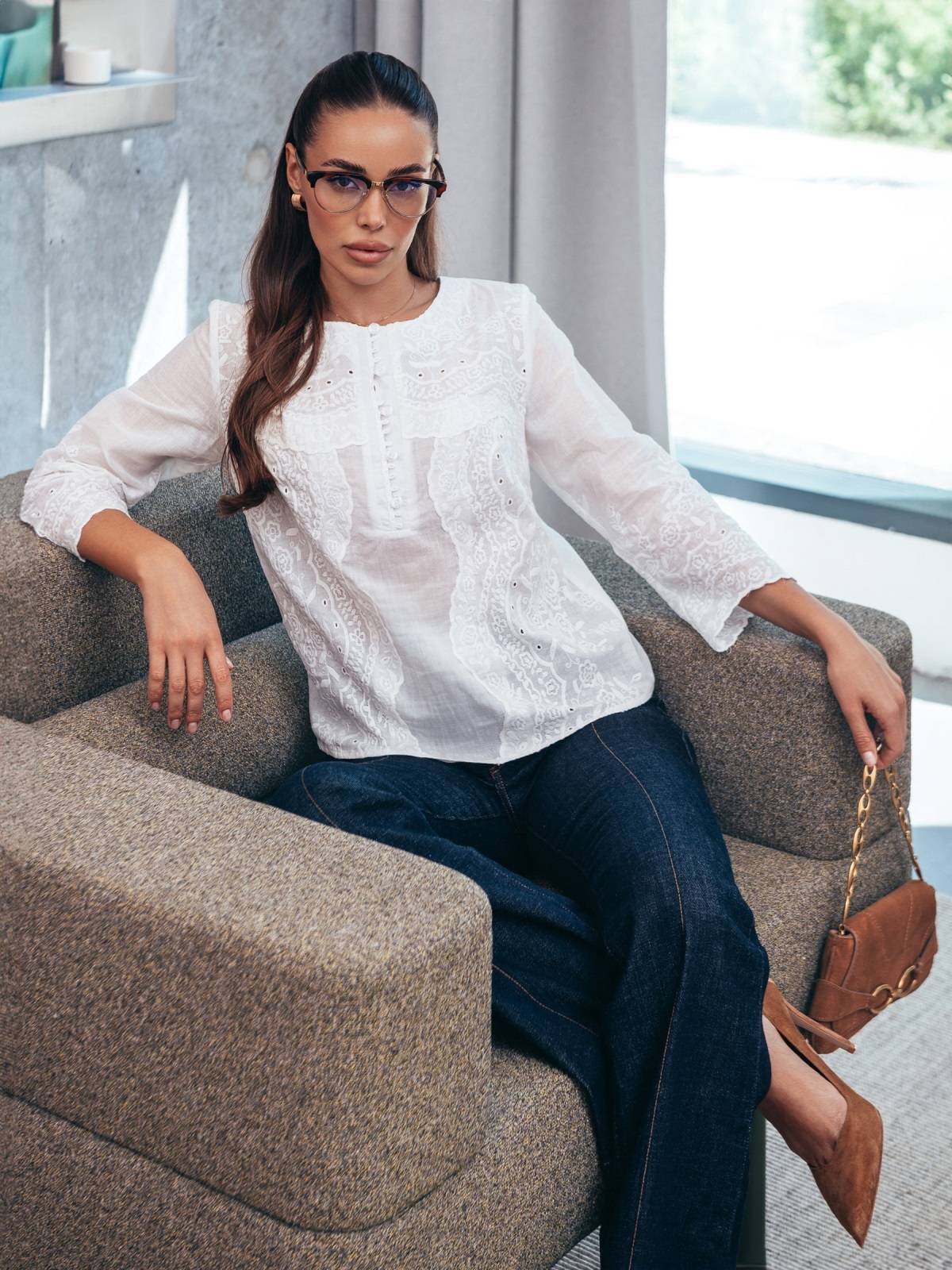 Блузка молочна з бавовняної прошви | 91131