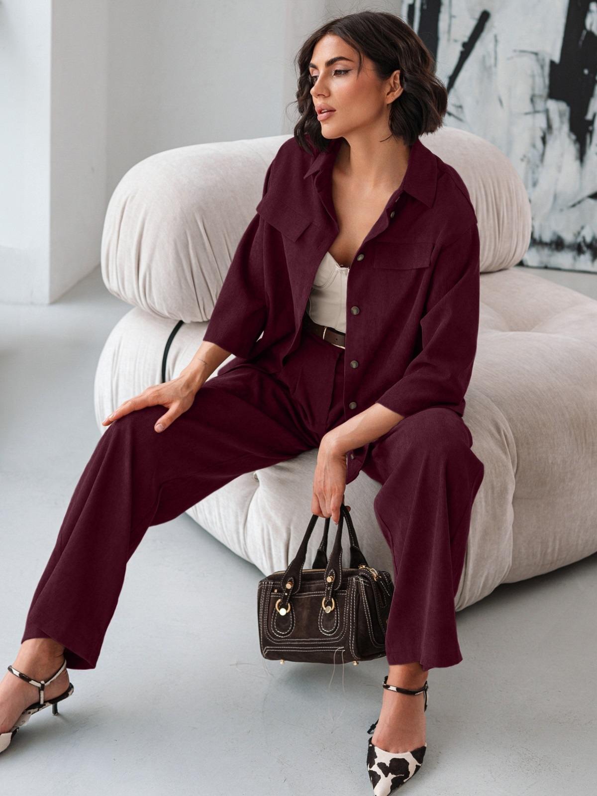 Костюм-двійка з мікровельвету бордовий | 91676