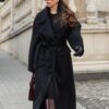 Демісезонне пальто з ворсом на запах чорне | 91948 Демісезонне пальто з ворсом на запах чорне | 91948