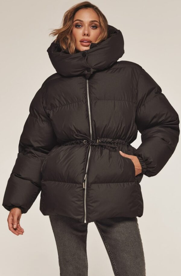 Куртка пуфер зі знімним каптуром чорна | 91886