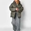 Жіночий короткий пуховик oversize хакі | 91303 Жіночий короткий пуховик oversize хакі | 91303
