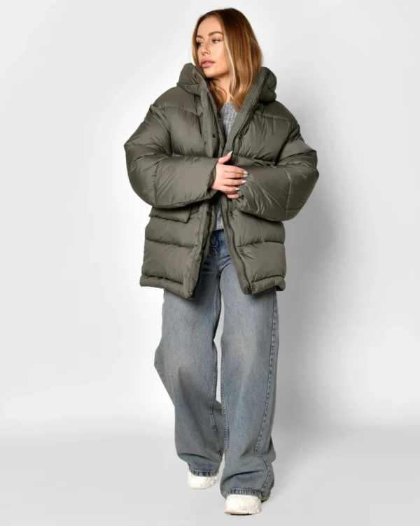 Жіночий короткий пуховик oversize хакі | 91303