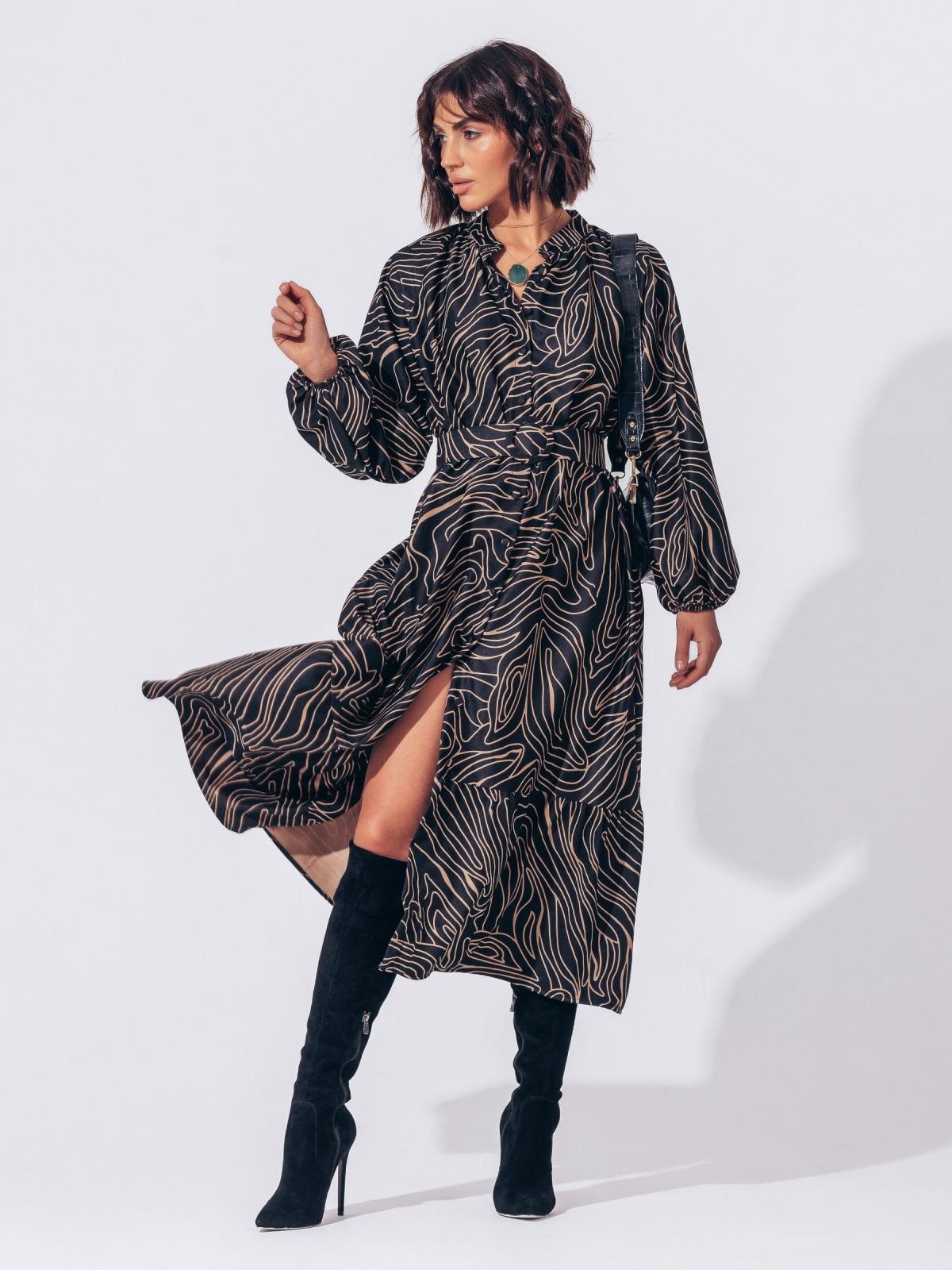 Сукня в принт з мікровельвету чорна | 91638