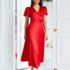 Довга святкова шовкова сукня червона | 91487 Довга святкова шовкова сукня червона | 91487