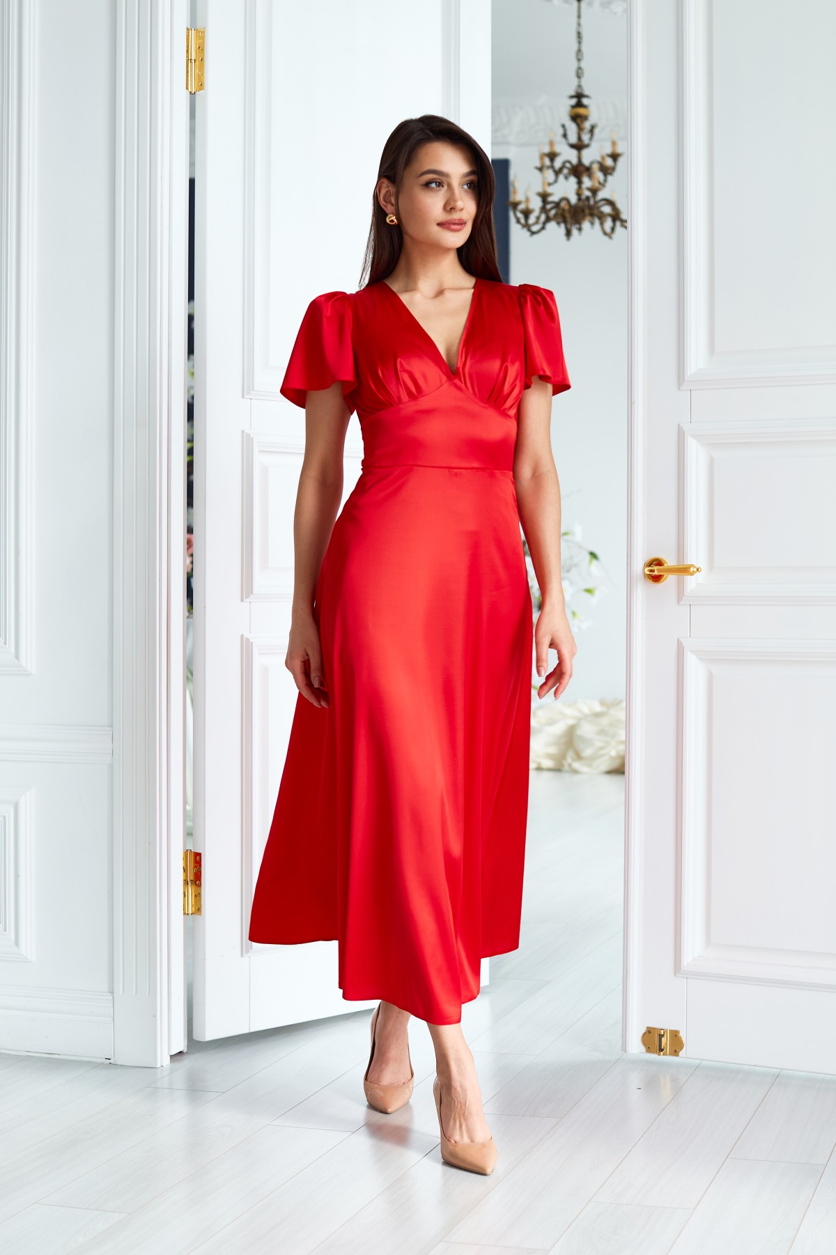 Довга святкова шовкова сукня червона | 91487 Довга святкова шовкова сукня червона | 91487