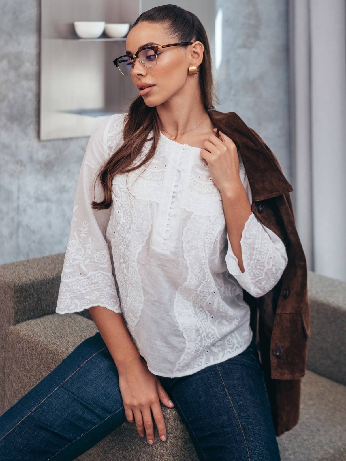 Блузка молочна з бавовняної прошви | 91131