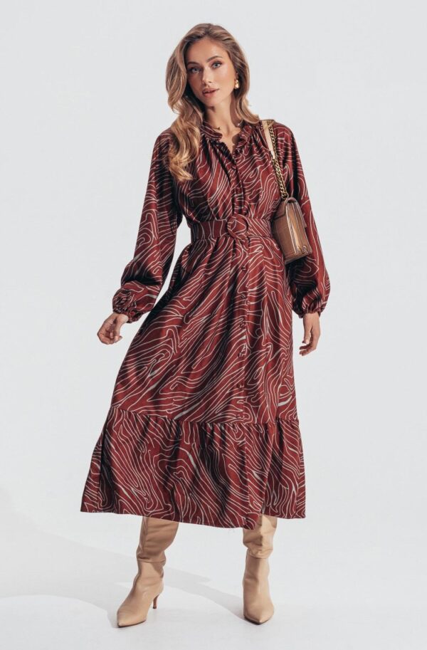 Сукня в принт з мікровельвету коричнева | 91656