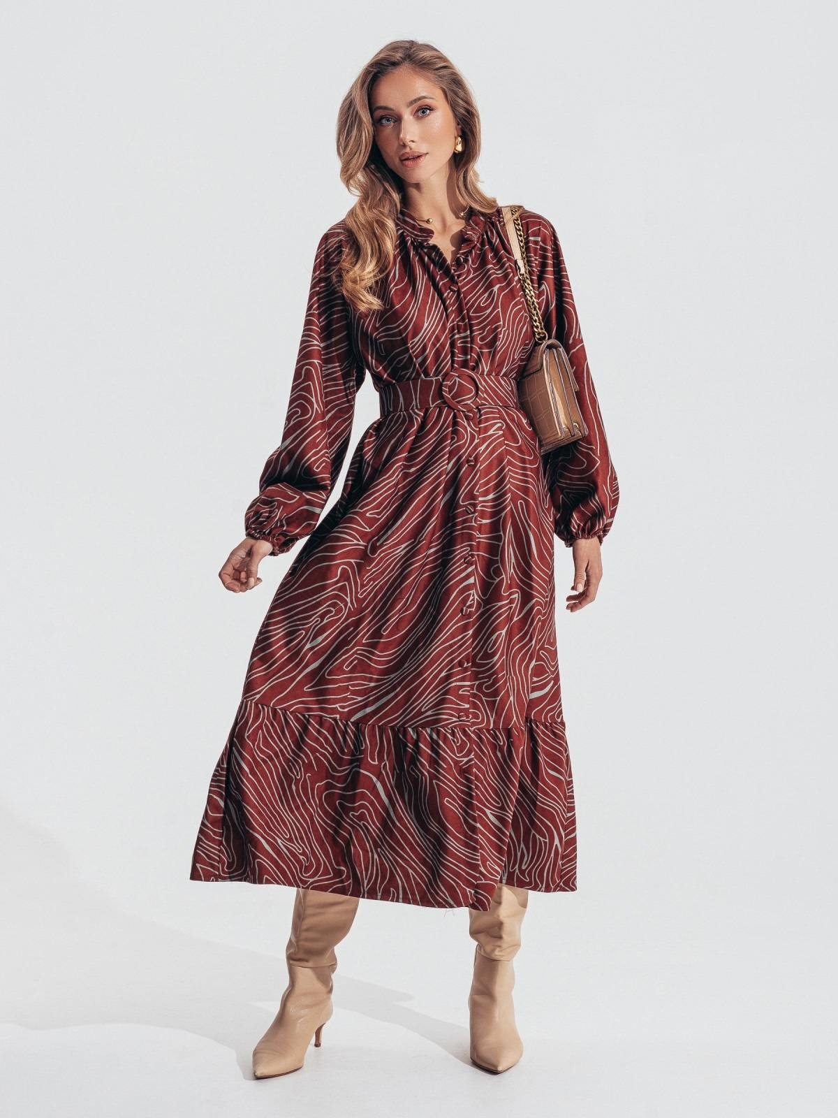 Сукня в принт з мікровельвету коричнева | 91656 Сукня в принт з мікровельвету коричнева | 91656