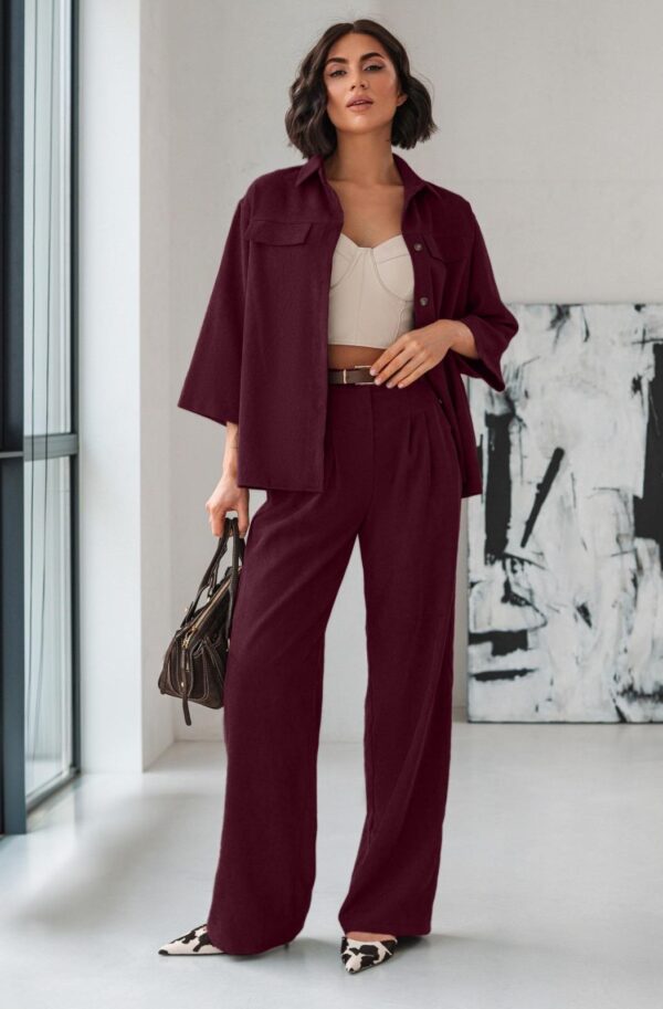 Костюм-двійка з мікровельвету бордовий | 91676