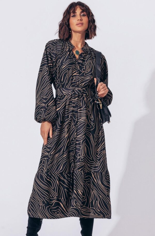 Сукня в принт з мікровельвету чорна | 91638