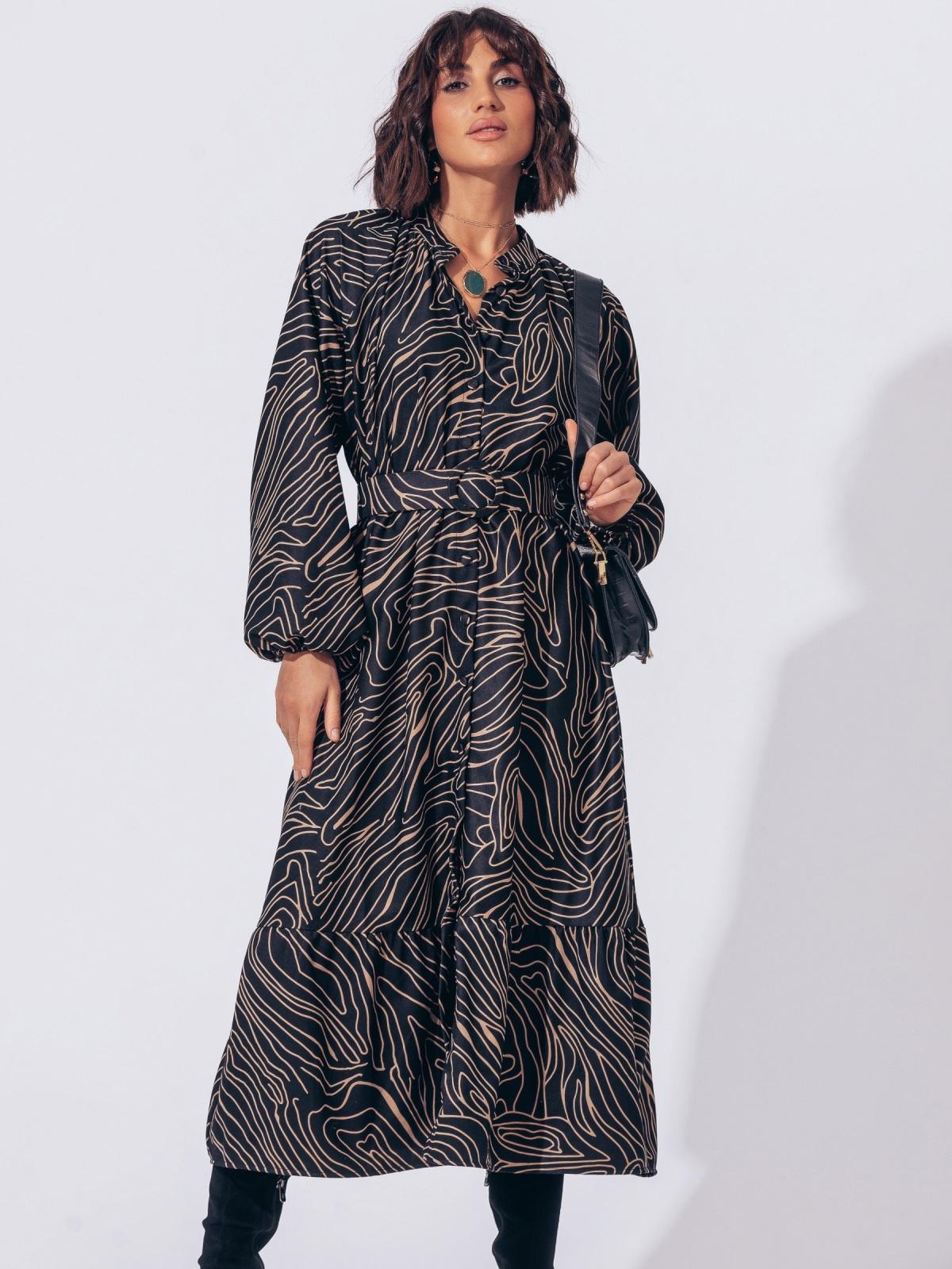 Сукня в принт з мікровельвету чорна | 91638