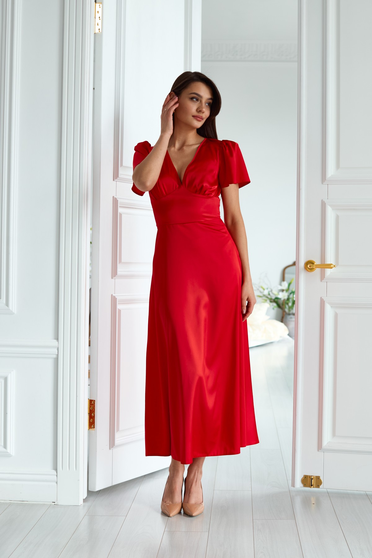 Довга святкова шовкова сукня червона | 91487 Довга святкова шовкова сукня червона | 91487