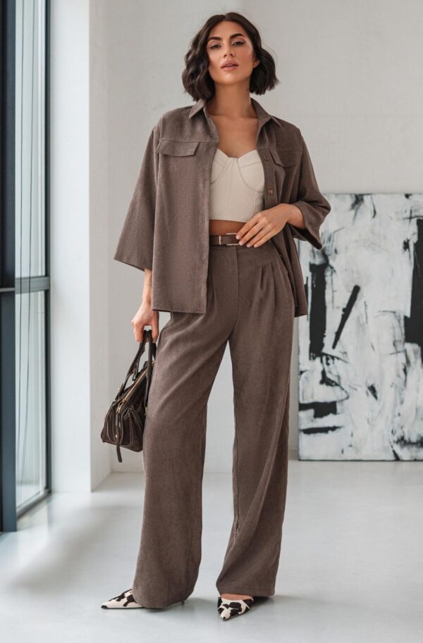 Костюм-двійка з мікровельвету коричневий | 91664