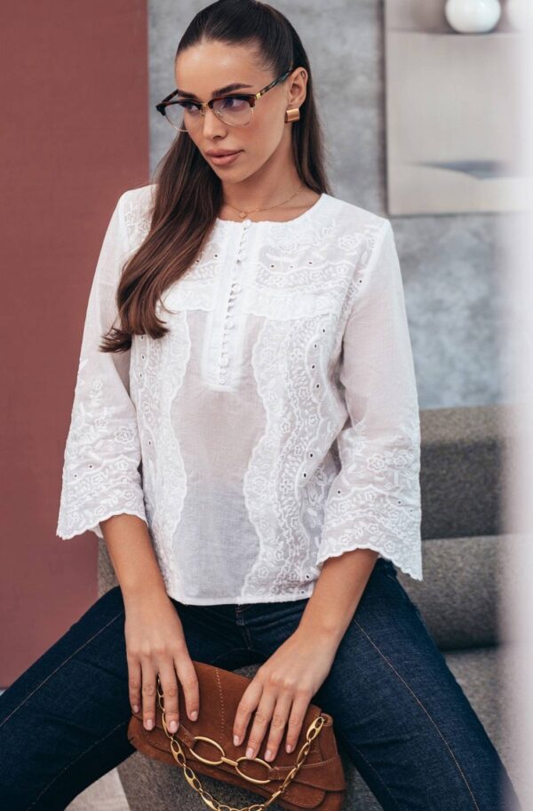 Блузка молочна з бавовняної прошви | 91131