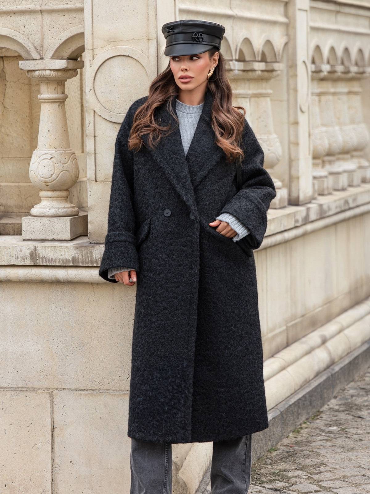 Пальто з широкими лацканами чорне | 91781 Пальто з широкими лацканами чорне | 91781