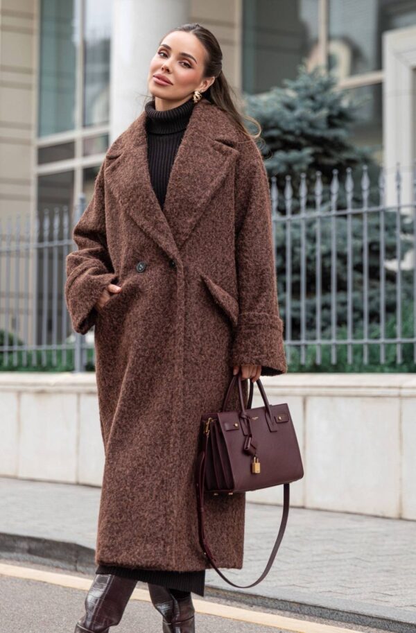 Демісезонне об'ємне пальто коричневе | 91895