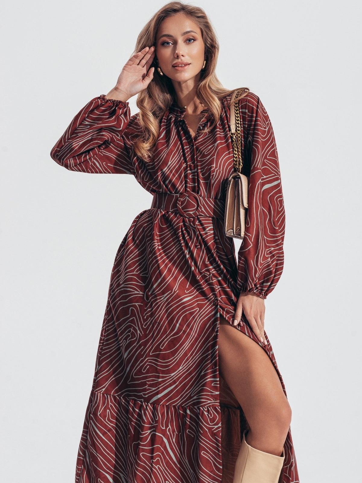 Сукня в принт з мікровельвету коричнева | 91656 Сукня в принт з мікровельвету коричнева | 91656