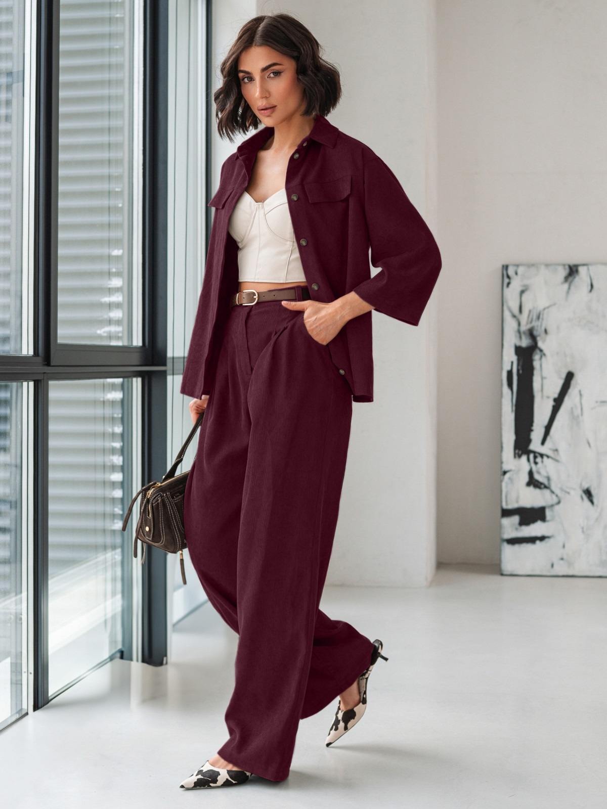 Костюм-двійка з мікровельвету бордовий | 91676