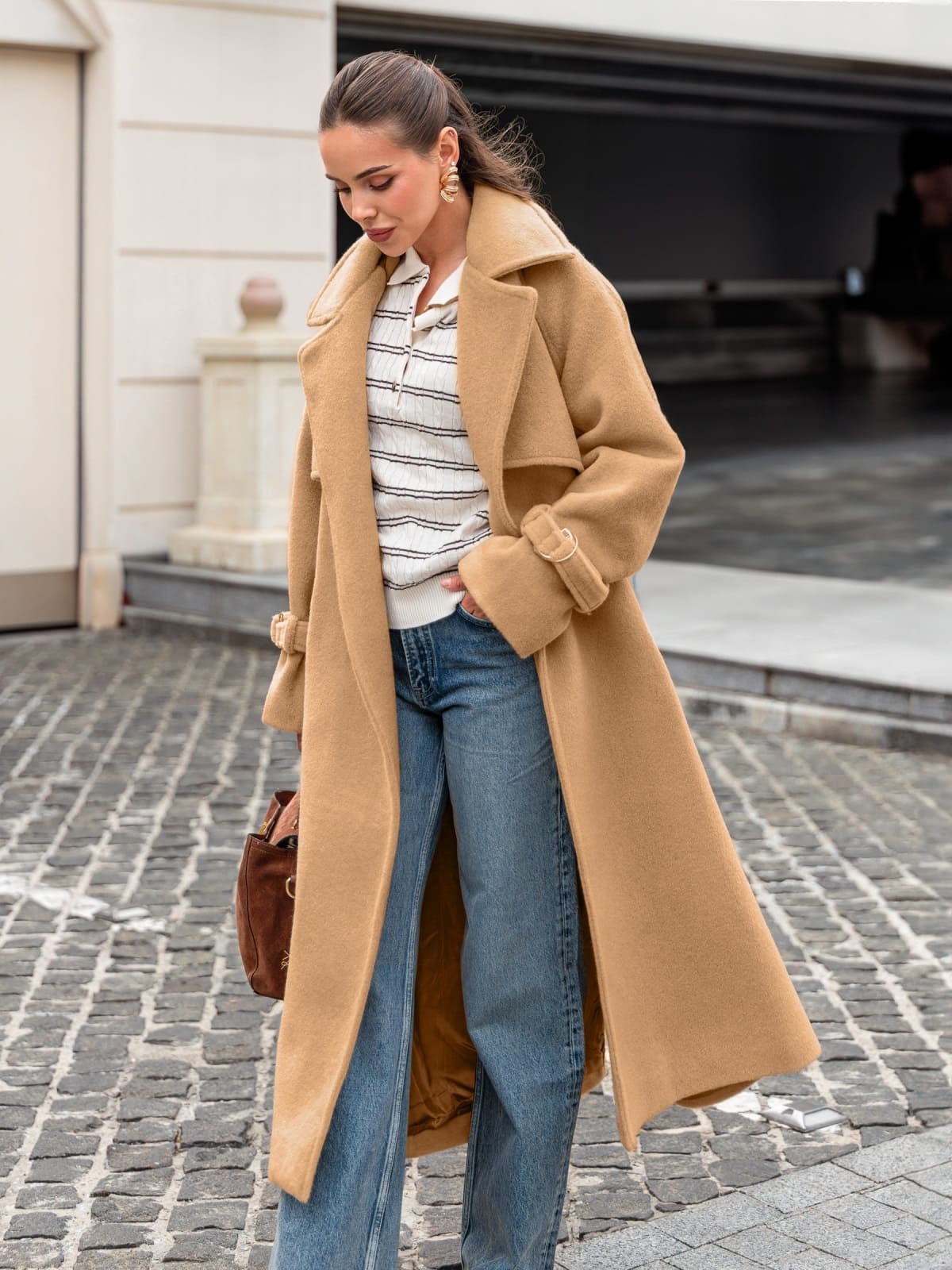 Пальто на запах з легким ворсом бежеве | 91915