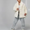 Зимова коротка куртка молочна з поясом | 91315 Зимова коротка куртка молочна з поясом | 91315