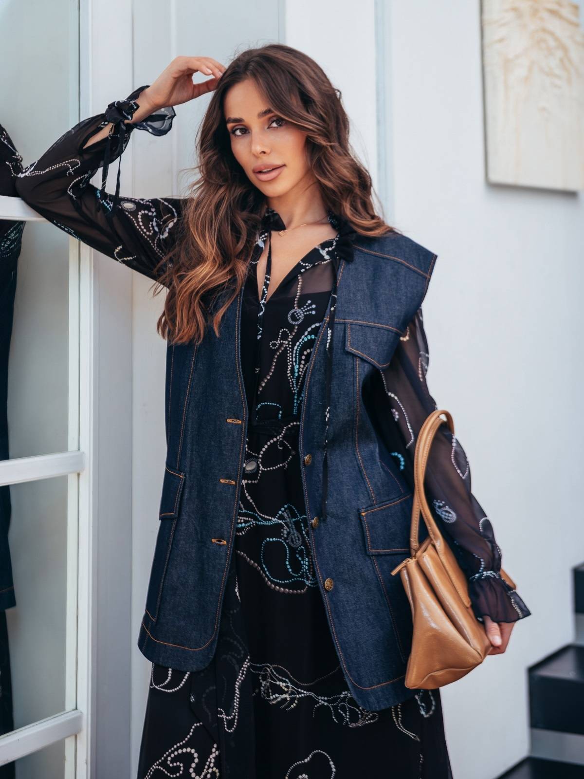 Джинсовий подовжений жилет темно-синій | 91175 Джинсовий подовжений жилет темно-синій | 91175