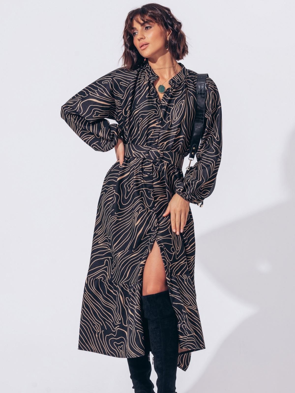 Сукня в принт з мікровельвету чорна | 91638