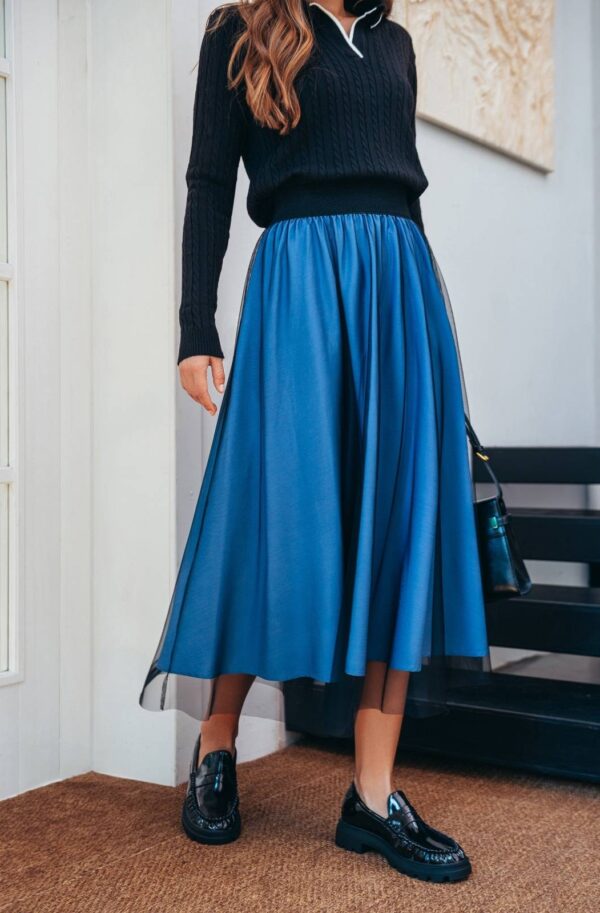 Стильна двошарова спідниця-напівсонце синя | 91423