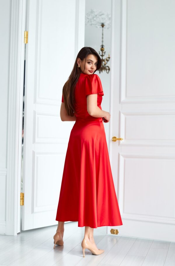 Довга святкова шовкова сукня червона | 91487