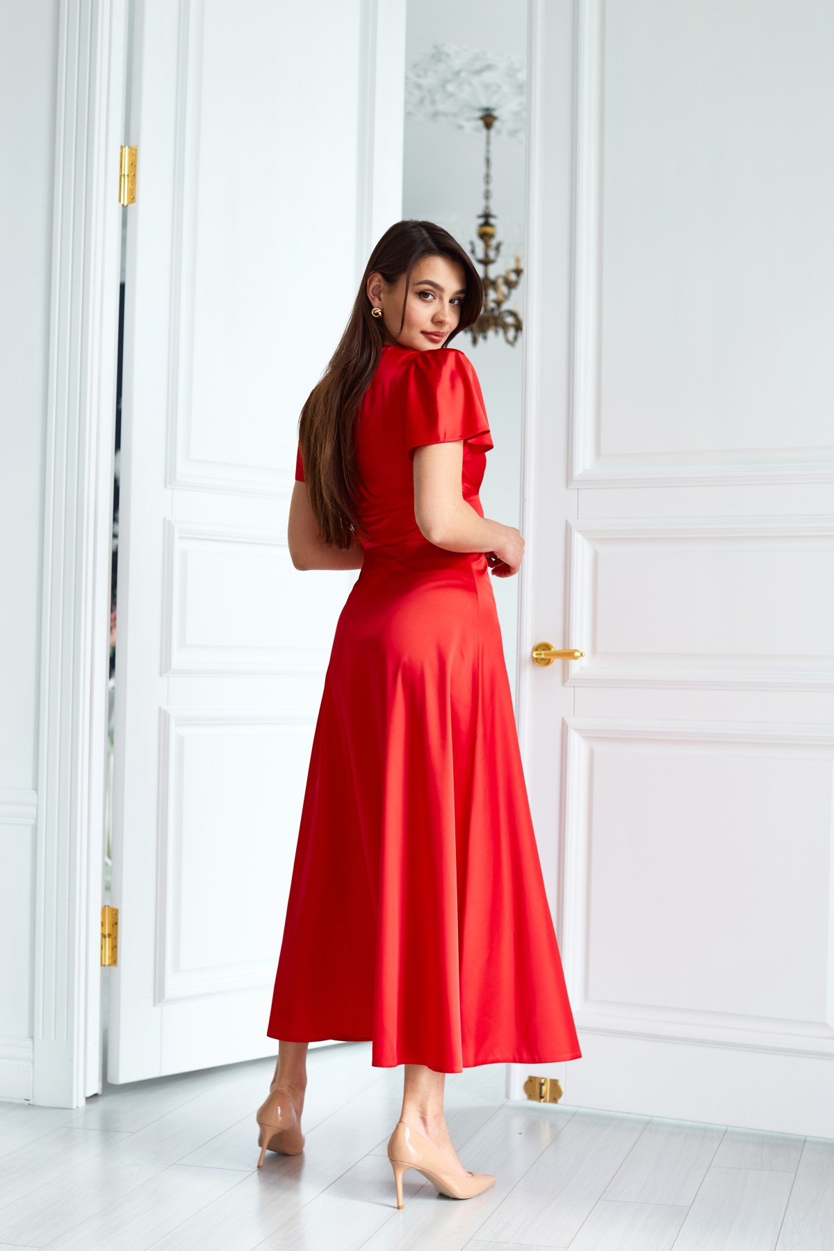 Довга святкова шовкова сукня червона | 91487 Довга святкова шовкова сукня червона | 91487