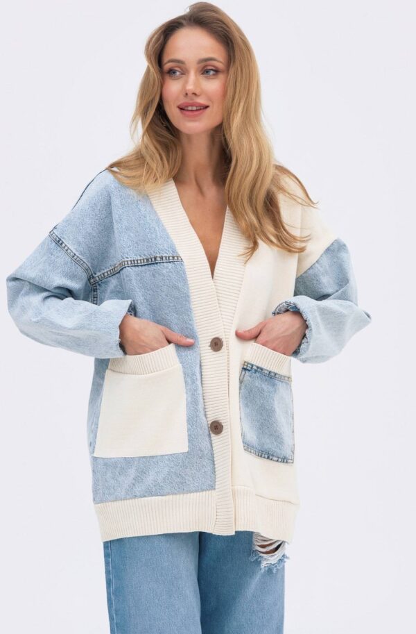 Жіночий джинсовий кардиган блакитний | 91398