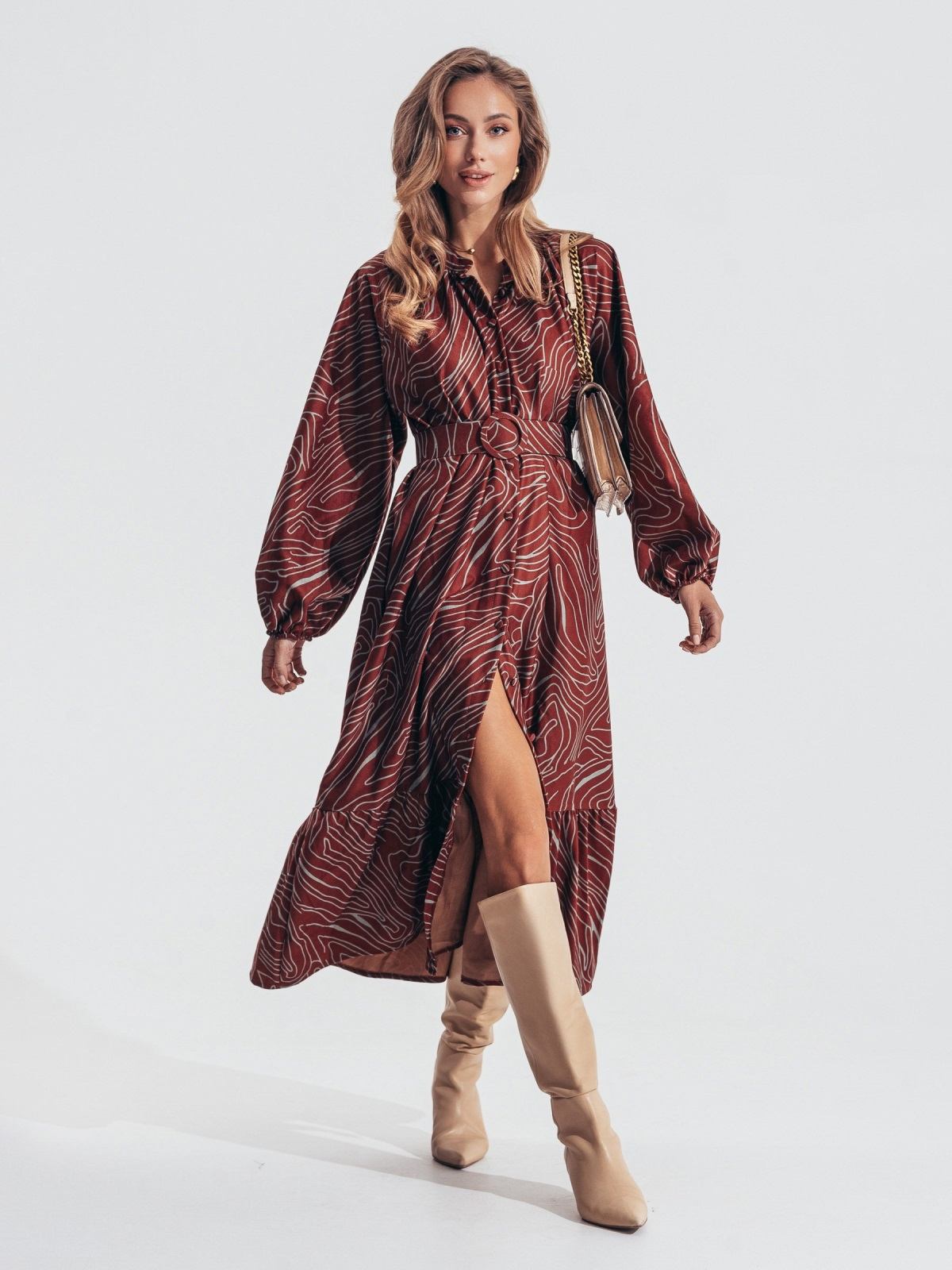 Сукня в принт з мікровельвету коричнева | 91656 Сукня в принт з мікровельвету коричнева | 91656