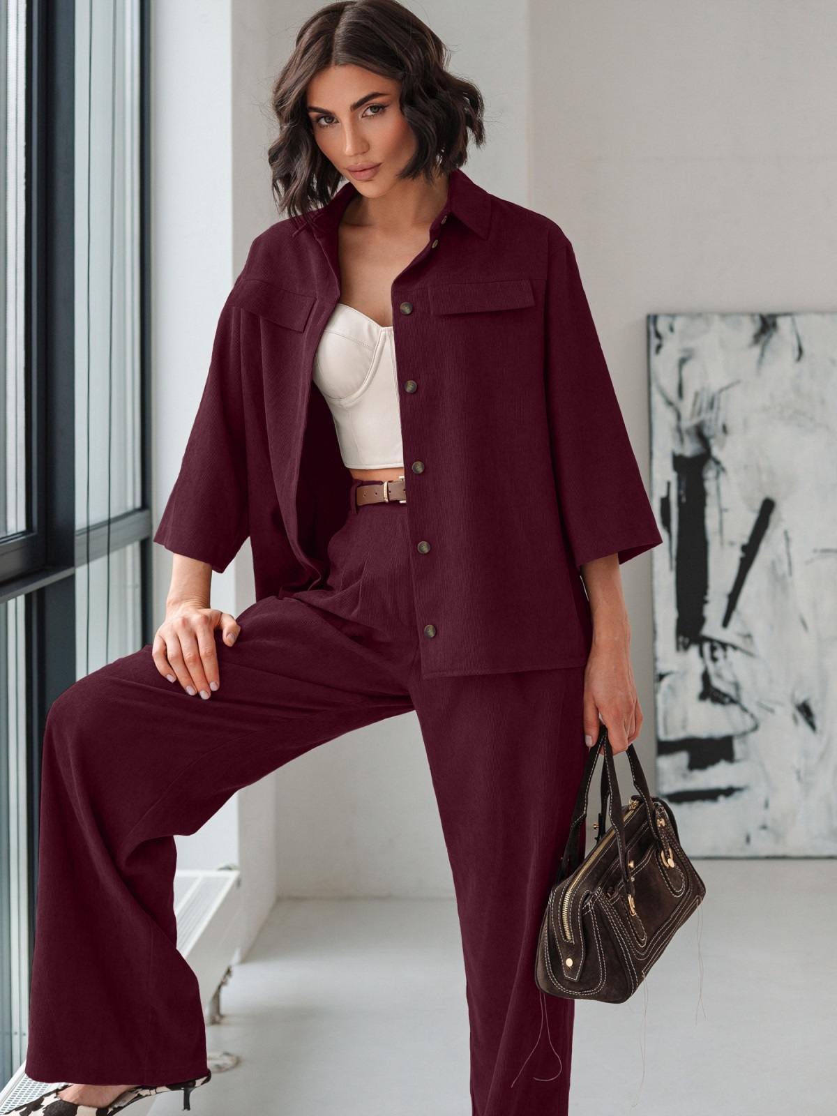 Костюм-двійка з мікровельвету бордовий | 91676
