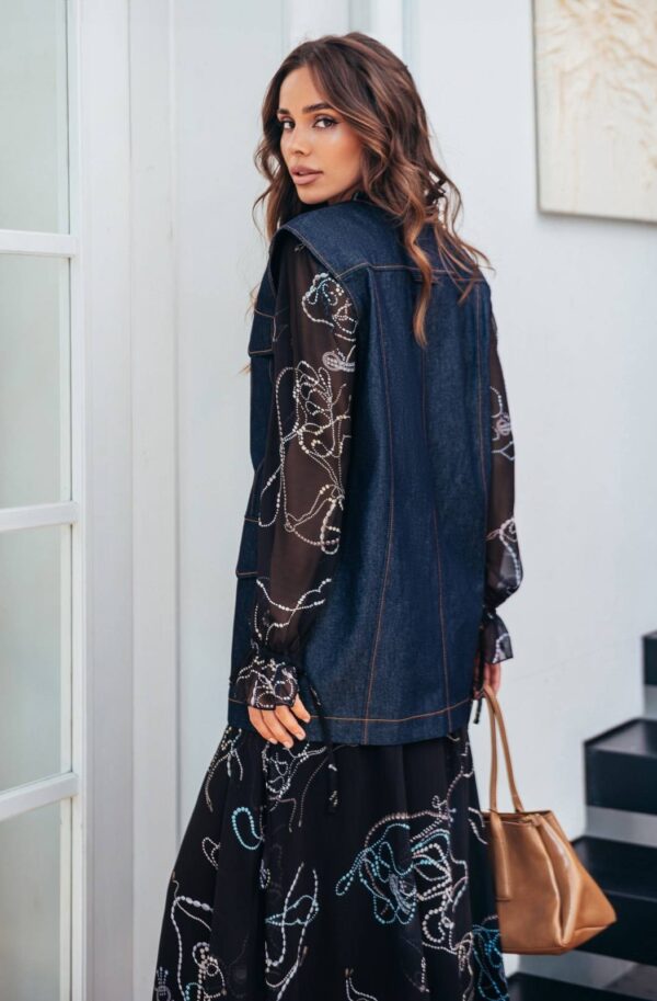 Джинсовий подовжений жилет темно-синій | 91175