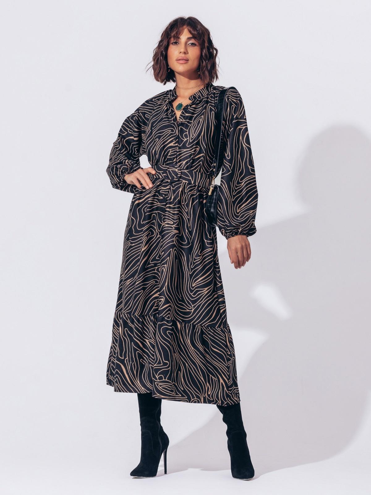 Сукня в принт з мікровельвету чорна | 91638