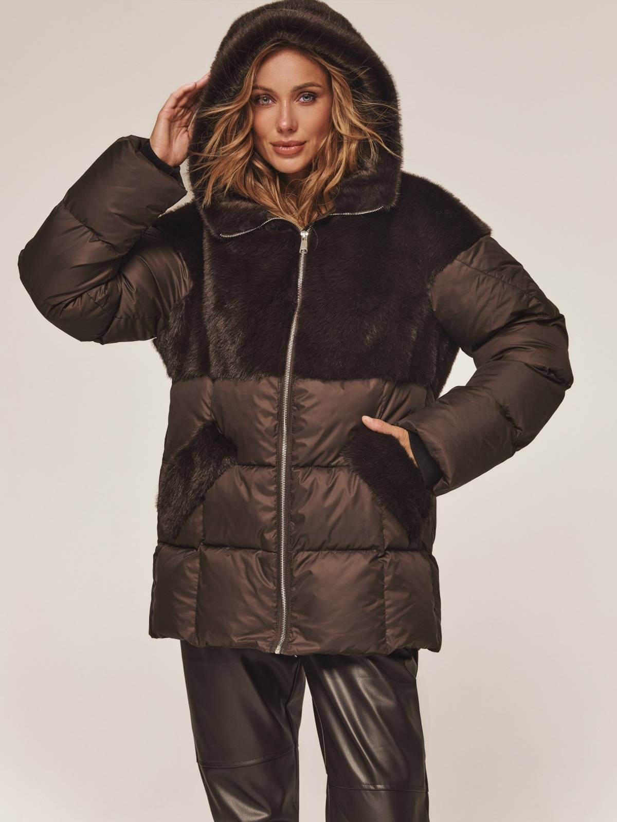 Зимова куртка з вставками з екохутра коричнева | 91795 Зимова куртка з вставками з екохутра коричнева | 91795