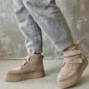 Зимові замшеві черевики на липучках бежеві | 91532