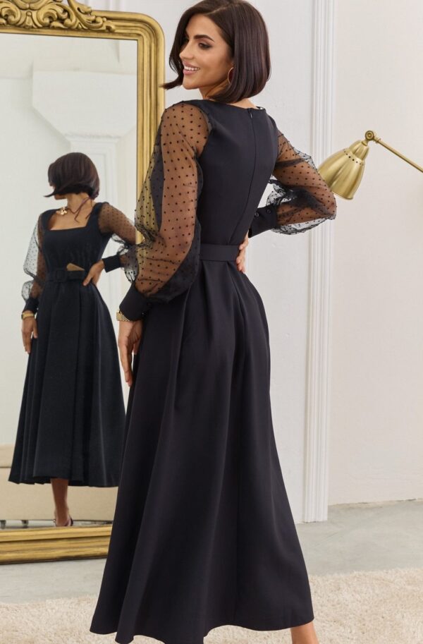 Святкова сукня з прозорими рукавами чорна | 91198