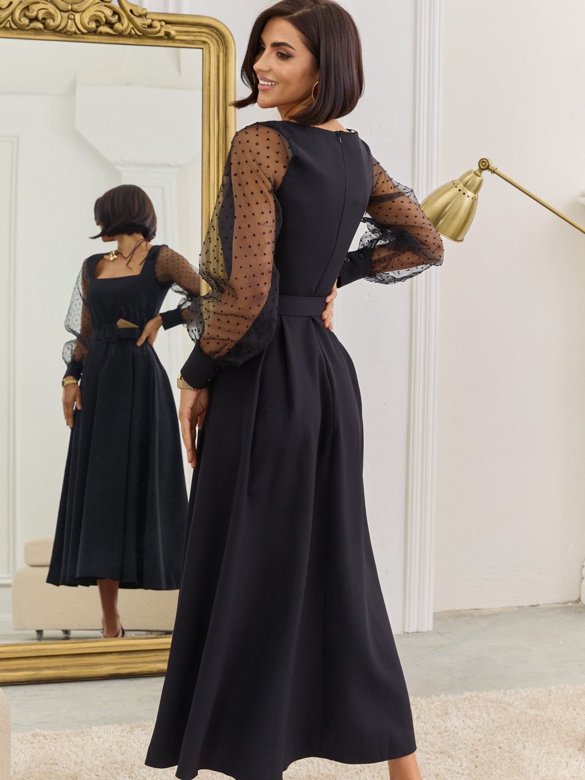 Святкова сукня з прозорими рукавами чорна | 91198 Святкова сукня з прозорими рукавами чорна | 91198