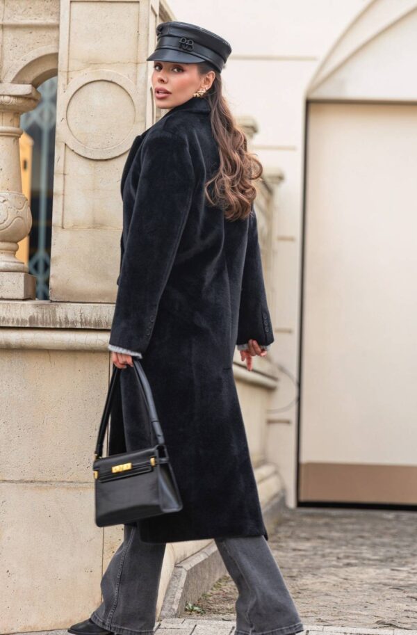 Елегантне пальто зі штучного хутра чорне | 91759