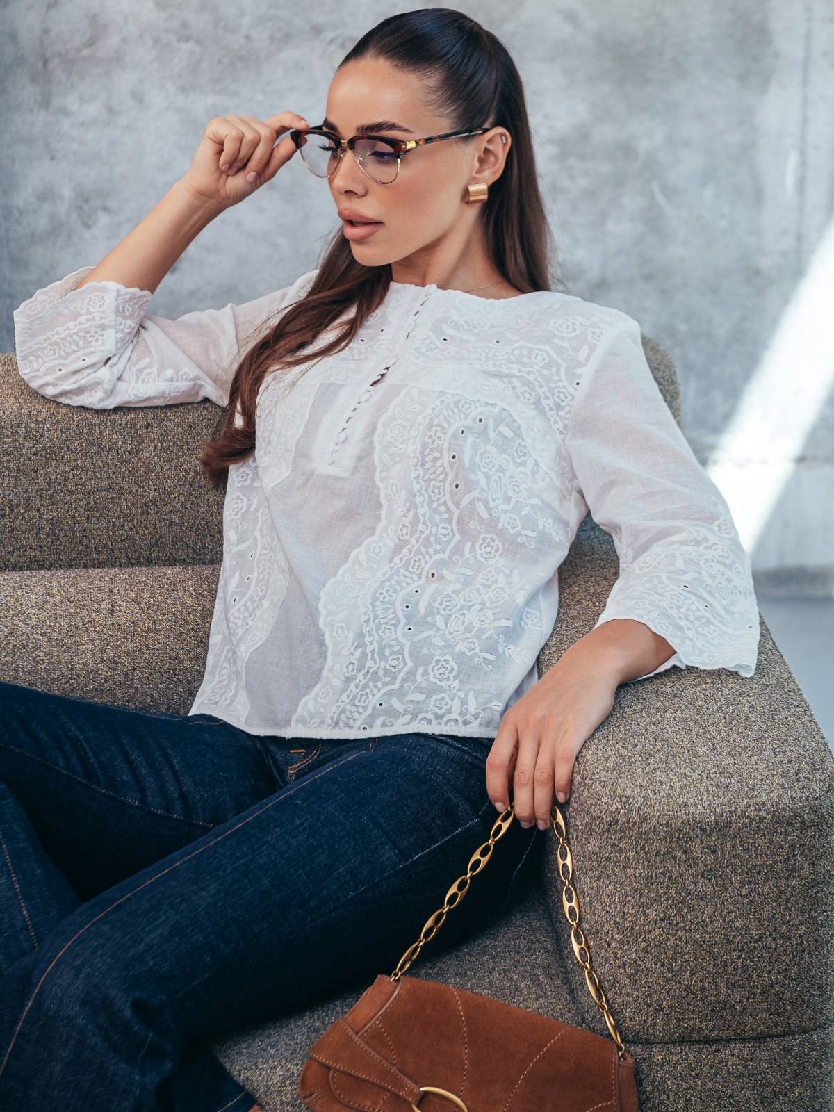 Блузка молочна з бавовняної прошви | 91131