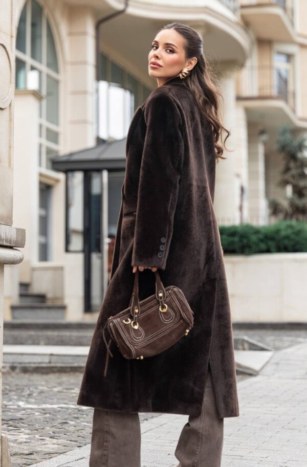 Елегантне пальто зі штучного хутра коричневе | 91747